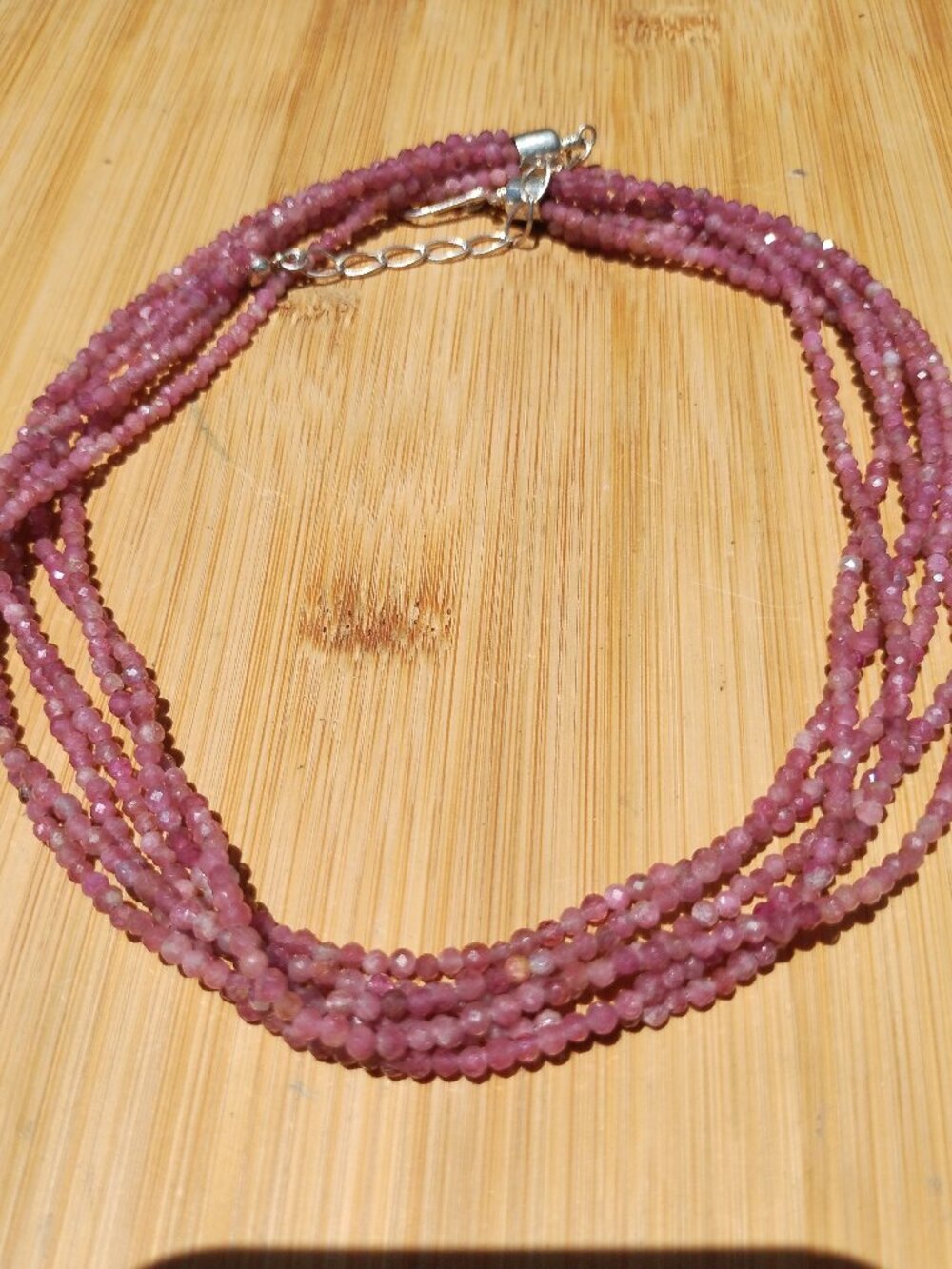 Jay King DTR 6 Strand faceted Pink Tourmaline necklace 925 Sterling Silver